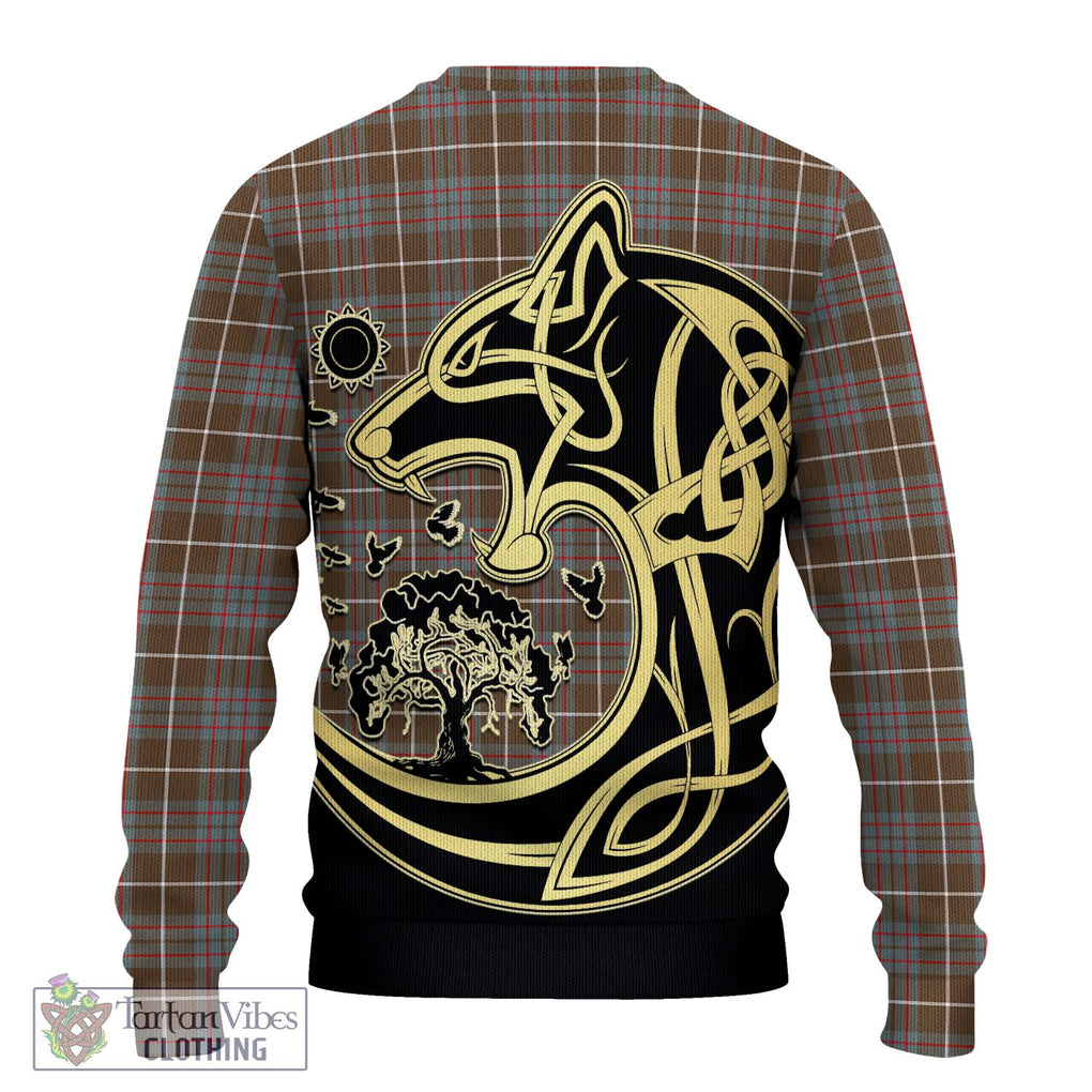 MacIntyre Hunting Weathered Tartan Knitted Sweater with Family Crest Celtic Wolf Style - Tartan Vibes Clothing