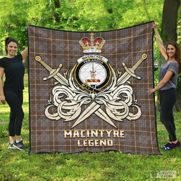 MacIntyre Hunting Weathered Tartan Quilt with Clan Crest and the Golden Sword of Courageous Legacy