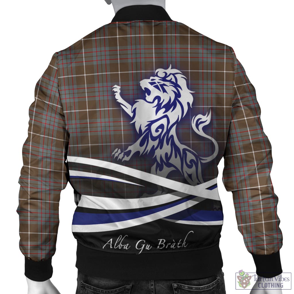 Tartan Vibes Clothing MacIntyre Hunting Weathered Tartan Bomber Jacket with Alba Gu Brath Regal Lion Emblem