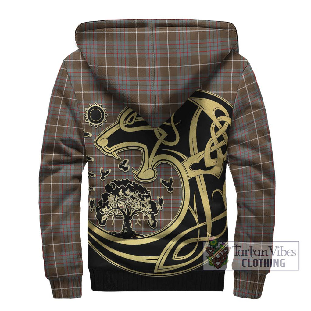 MacIntyre Hunting Weathered Tartan Sherpa Hoodie with Family Crest Celtic Wolf Style - Tartan Vibes Clothing