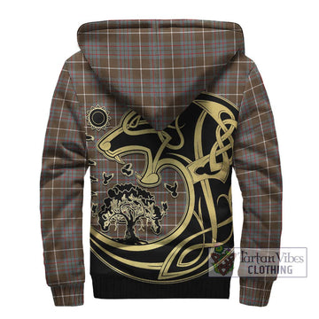 MacIntyre Hunting Weathered Tartan Sherpa Hoodie with Family Crest Celtic Wolf Style