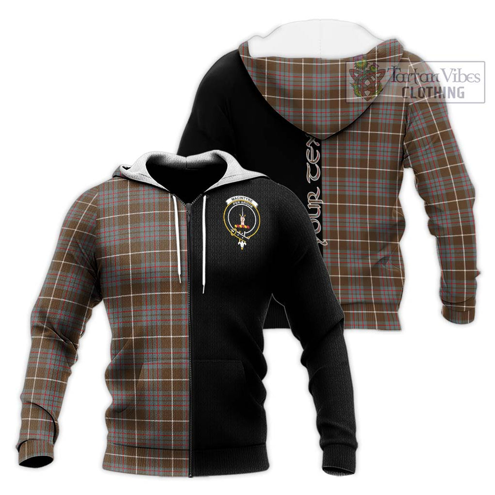 MacIntyre Hunting Weathered Tartan Knitted Hoodie with Family Crest and Half Of Me Style Unisex Knitted Zip Hoodie - Tartanvibesclothing Shop