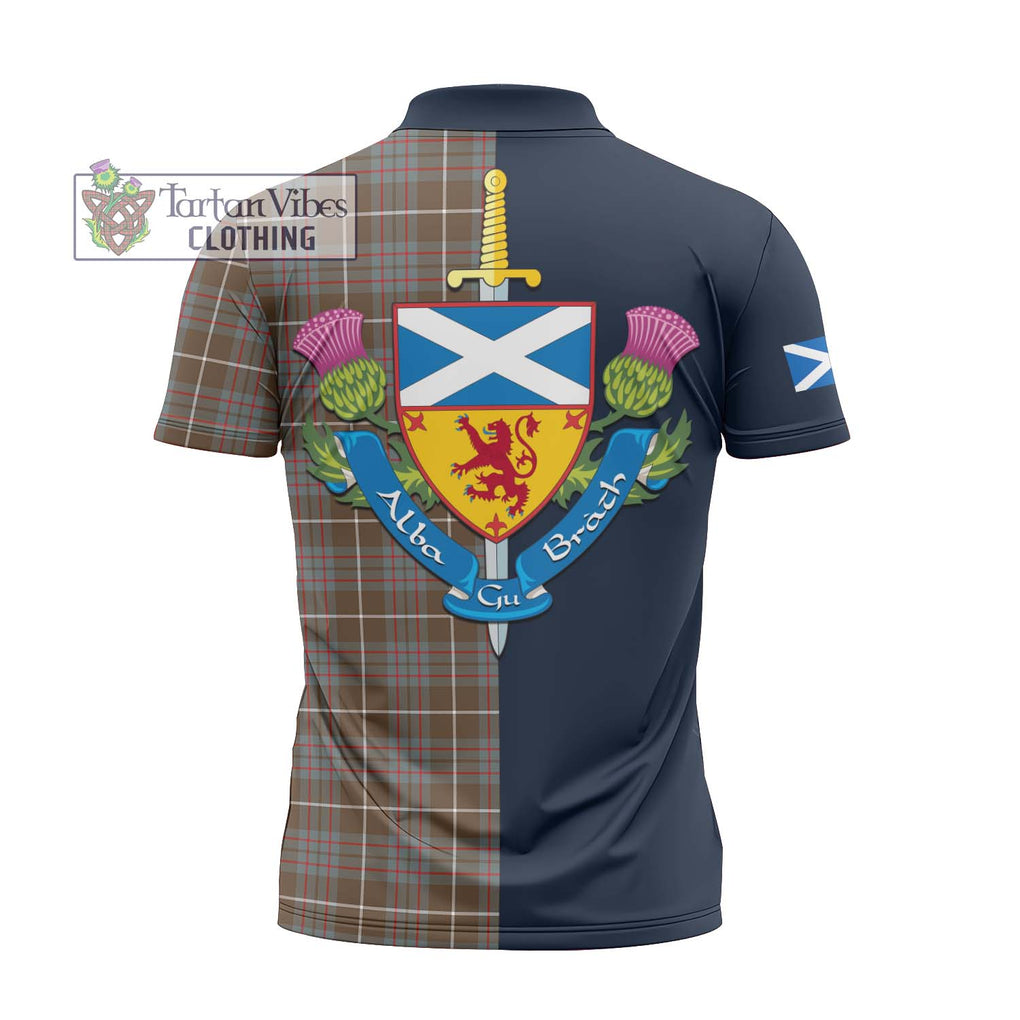 Tartan Vibes Clothing MacIntyre Hunting Weathered Tartan Zipper Polo Shirt with Scottish Lion Royal Arm Half Style