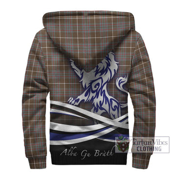 MacIntyre Hunting Weathered Tartan Sherpa Hoodie with Alba Gu Brath Regal Lion Emblem