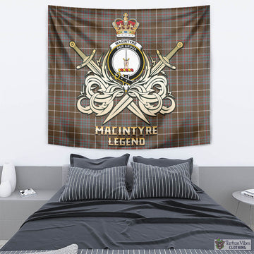 MacIntyre Hunting Weathered Tartan Tapestry with Clan Crest and the Golden Sword of Courageous Legacy