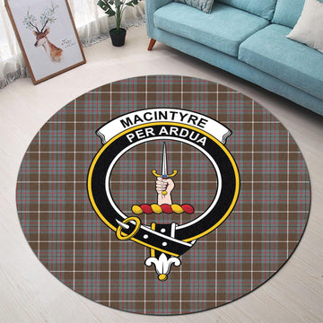 MacIntyre Hunting Weathered Tartan Round Rug with Family Crest