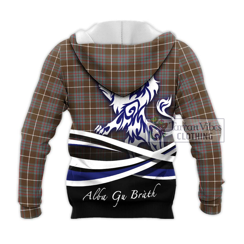 MacIntyre Hunting Weathered Tartan Knitted Hoodie with Alba Gu Brath Regal Lion Emblem - Tartanvibesclothing Shop