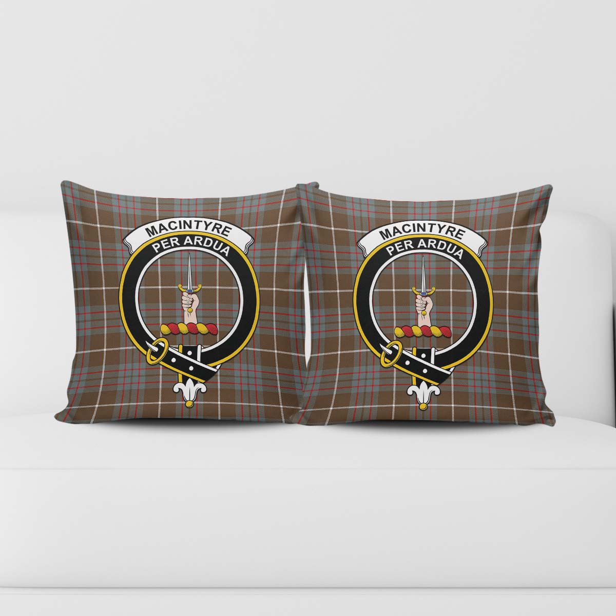 MacIntyre Hunting Weathered Tartan Pillow Cover with Family Crest - Tartanvibesclothing