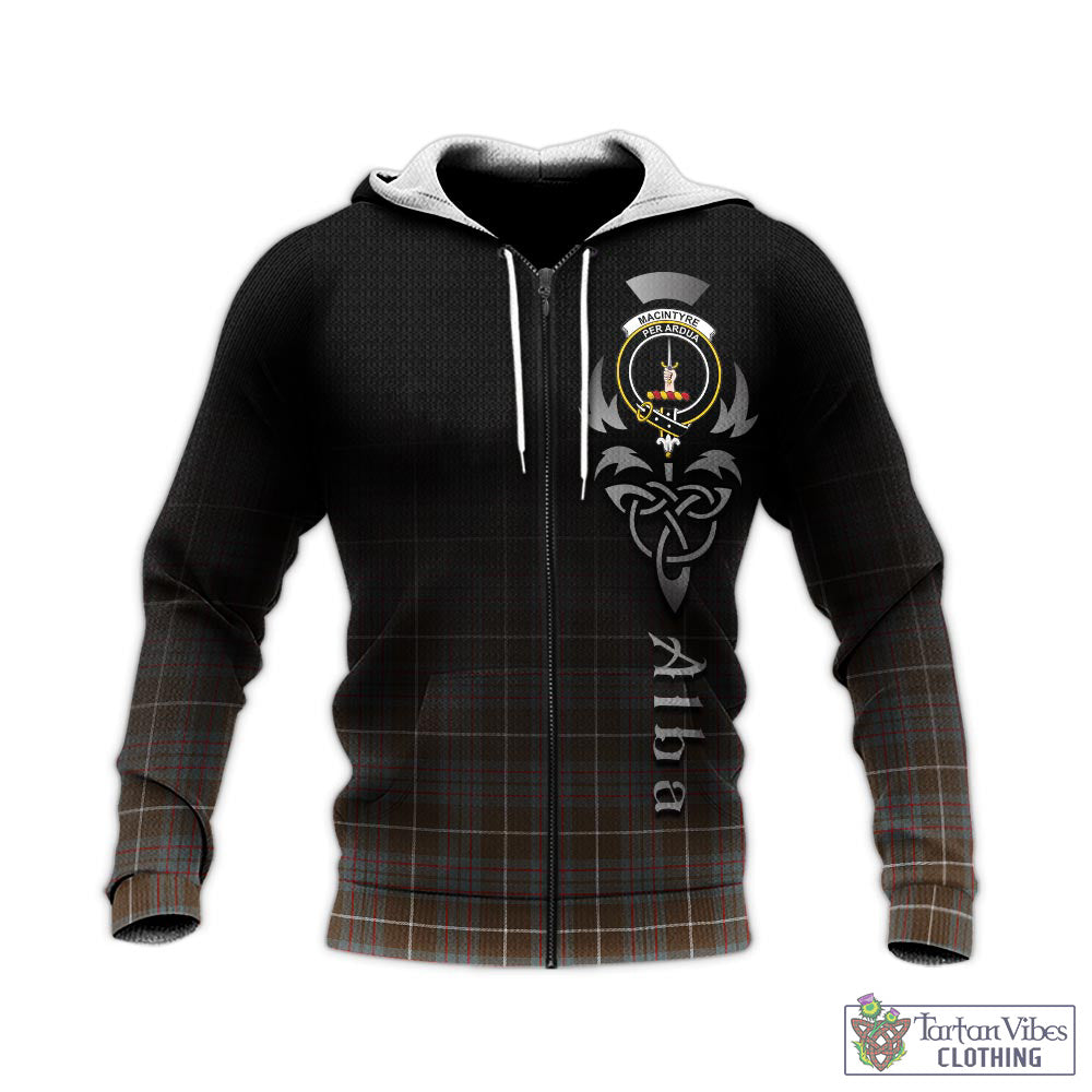 Tartan Vibes Clothing MacIntyre Hunting Weathered Tartan Knitted Hoodie Featuring Alba Gu Brath Family Crest Celtic Inspired