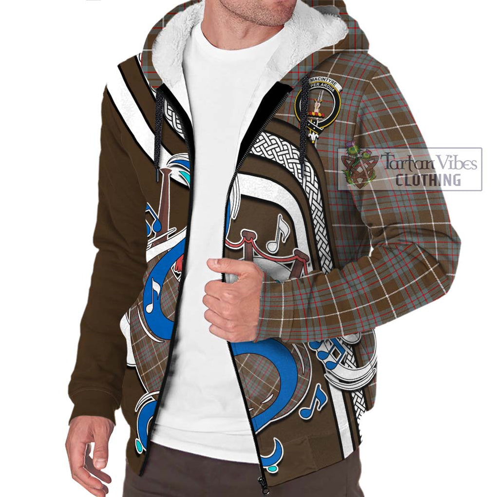 MacIntyre Hunting Weathered Tartan Sherpa Hoodie with Epic Bagpipe Style Unisex - Tartanvibesclothing Shop