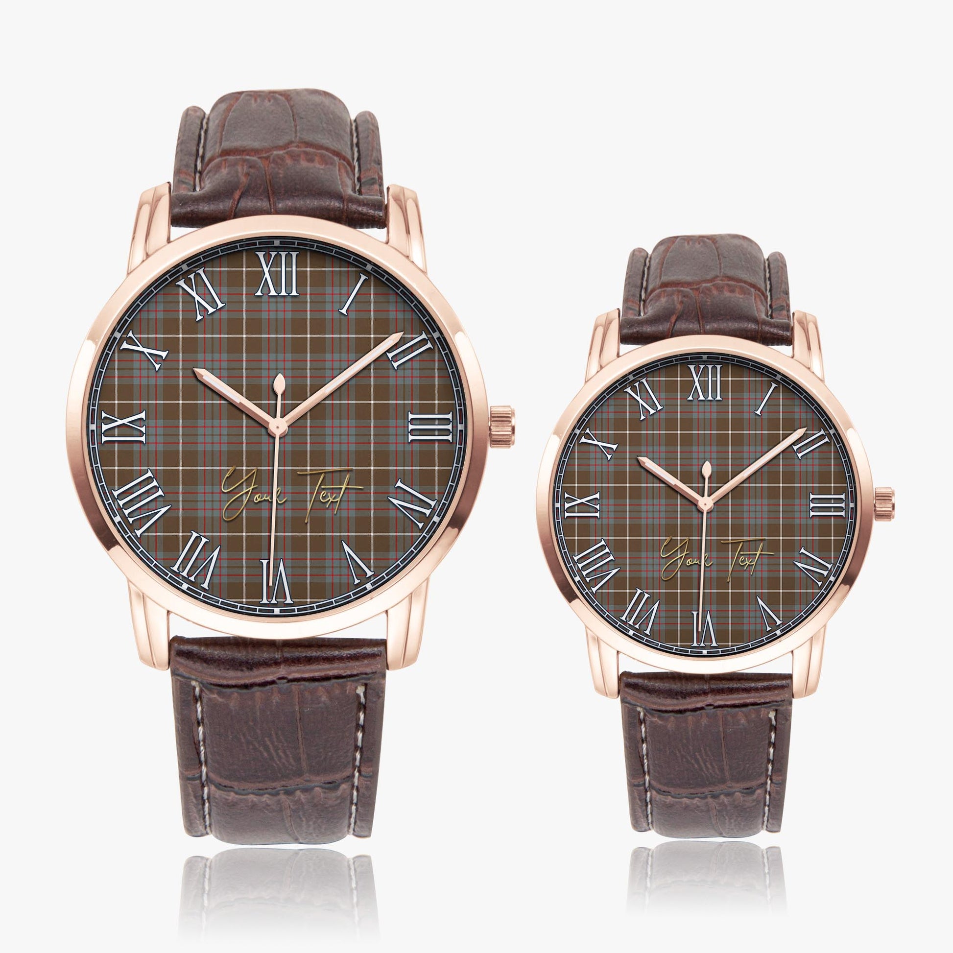 MacIntyre Hunting Weathered Tartan Personalized Your Text Leather Trap Quartz Watch Wide Type Rose Gold Case With Brown Leather Strap - Tartanvibesclothing