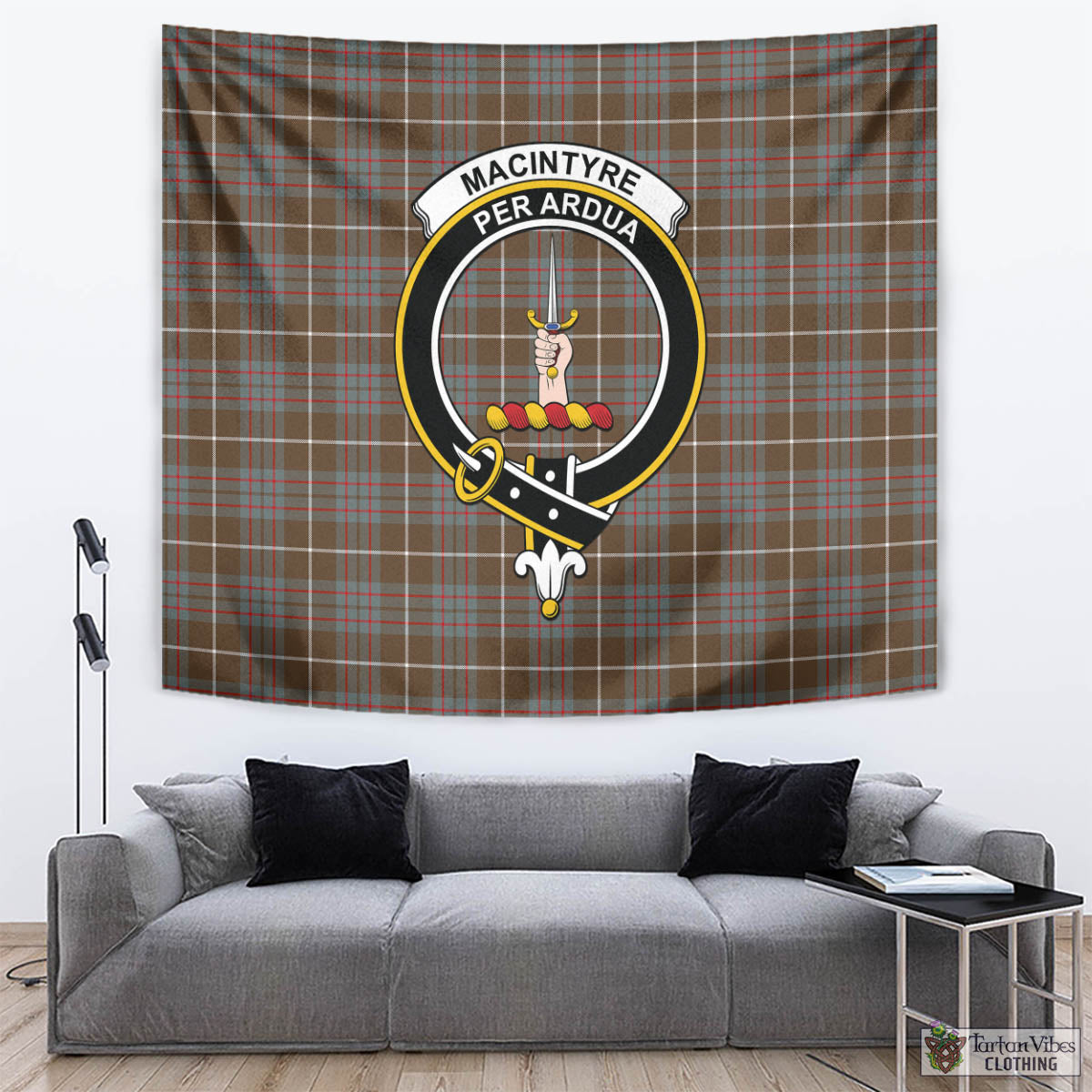 Tartan Vibes Clothing MacIntyre Hunting Weathered Tartan Tapestry Wall Hanging and Home Decor for Room with Family Crest