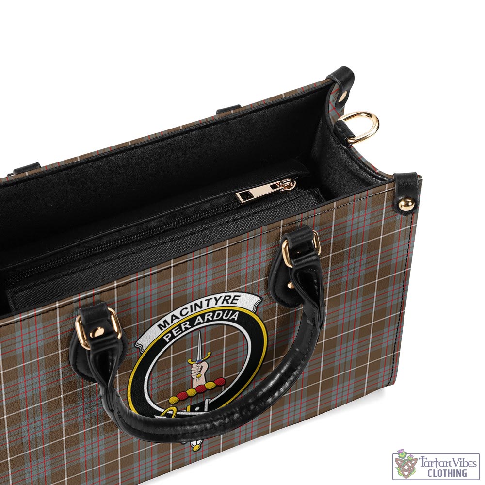 Tartan Vibes Clothing MacIntyre Hunting Weathered Tartan Luxury Leather Handbags with Family Crest