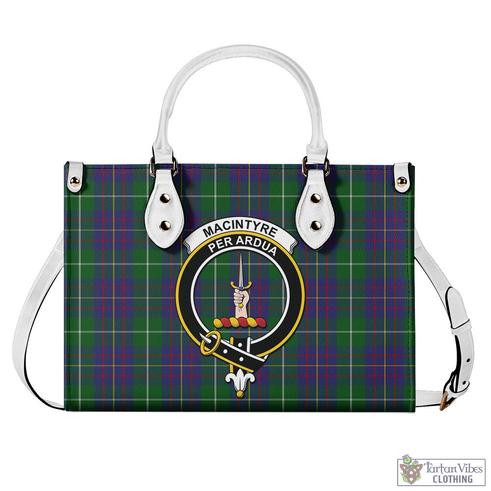 Tartan Vibes Clothing MacIntyre Inglis Tartan Luxury Leather Handbags with Family Crest