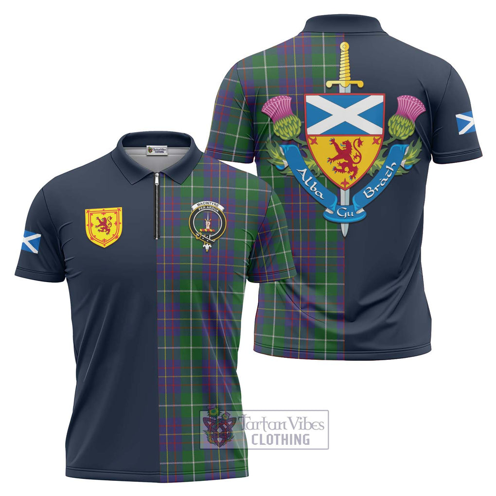 Tartan Vibes Clothing MacIntyre Inglis Tartan Zipper Polo Shirt with Scottish Lion Royal Arm Half Style