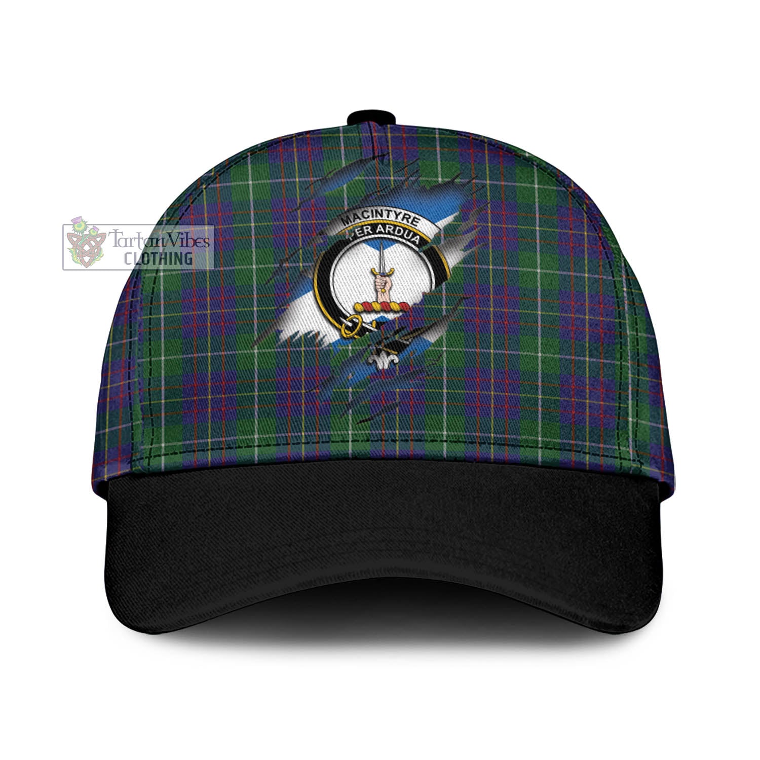 Tartan Vibes Clothing MacIntyre Inglis Tartan Classic Cap with Family Crest In Me Style