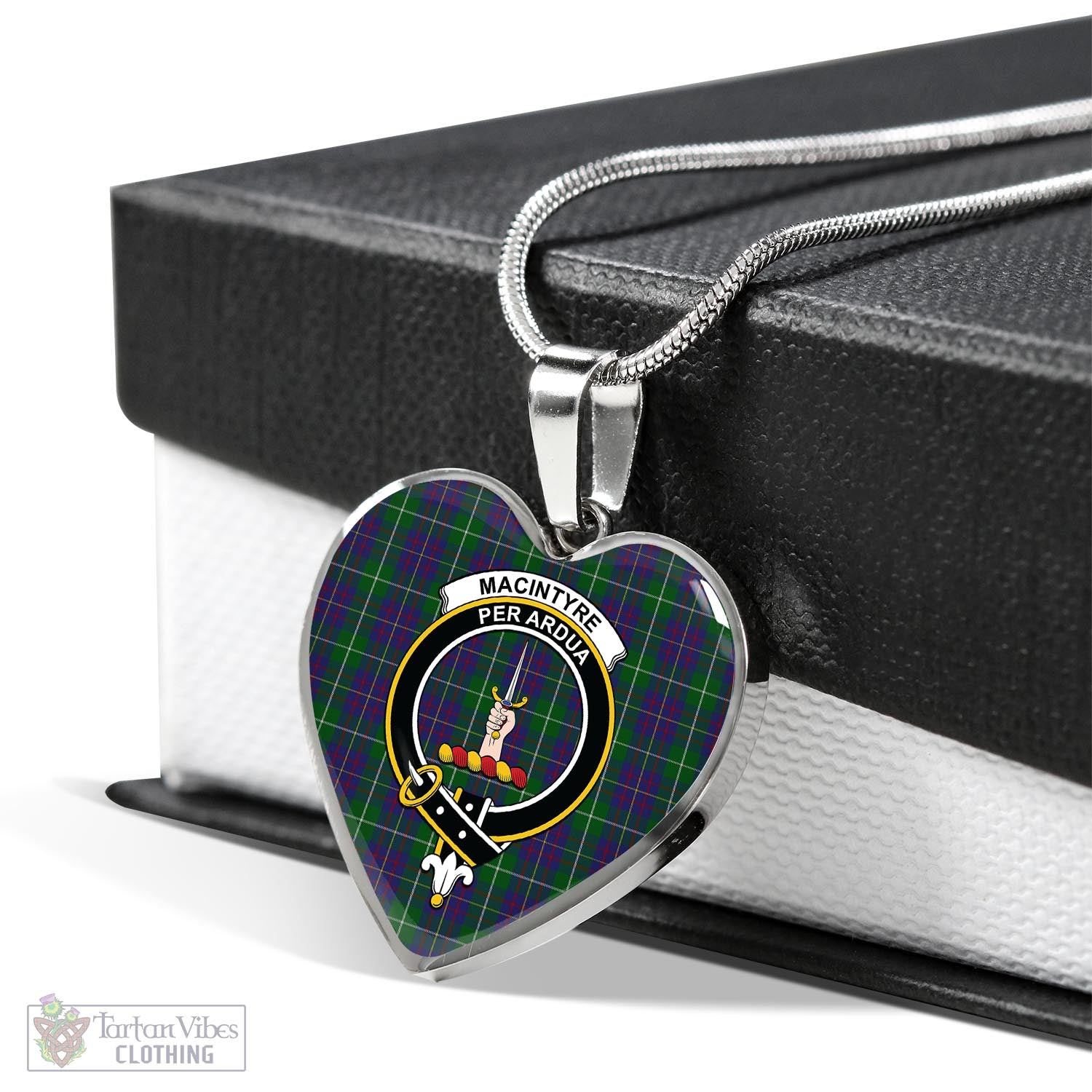 Tartan Vibes Clothing MacIntyre Inglis Tartan Heart Necklace with Family Crest