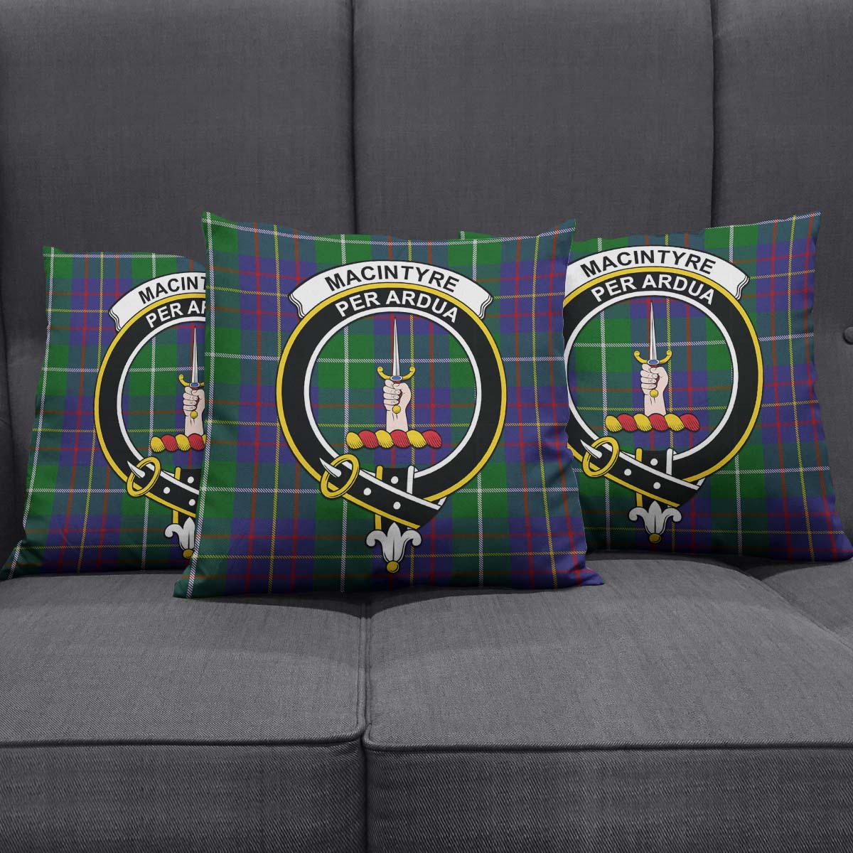 MacIntyre Inglis Tartan Pillow Cover with Family Crest Square Pillow Cover - Tartanvibesclothing