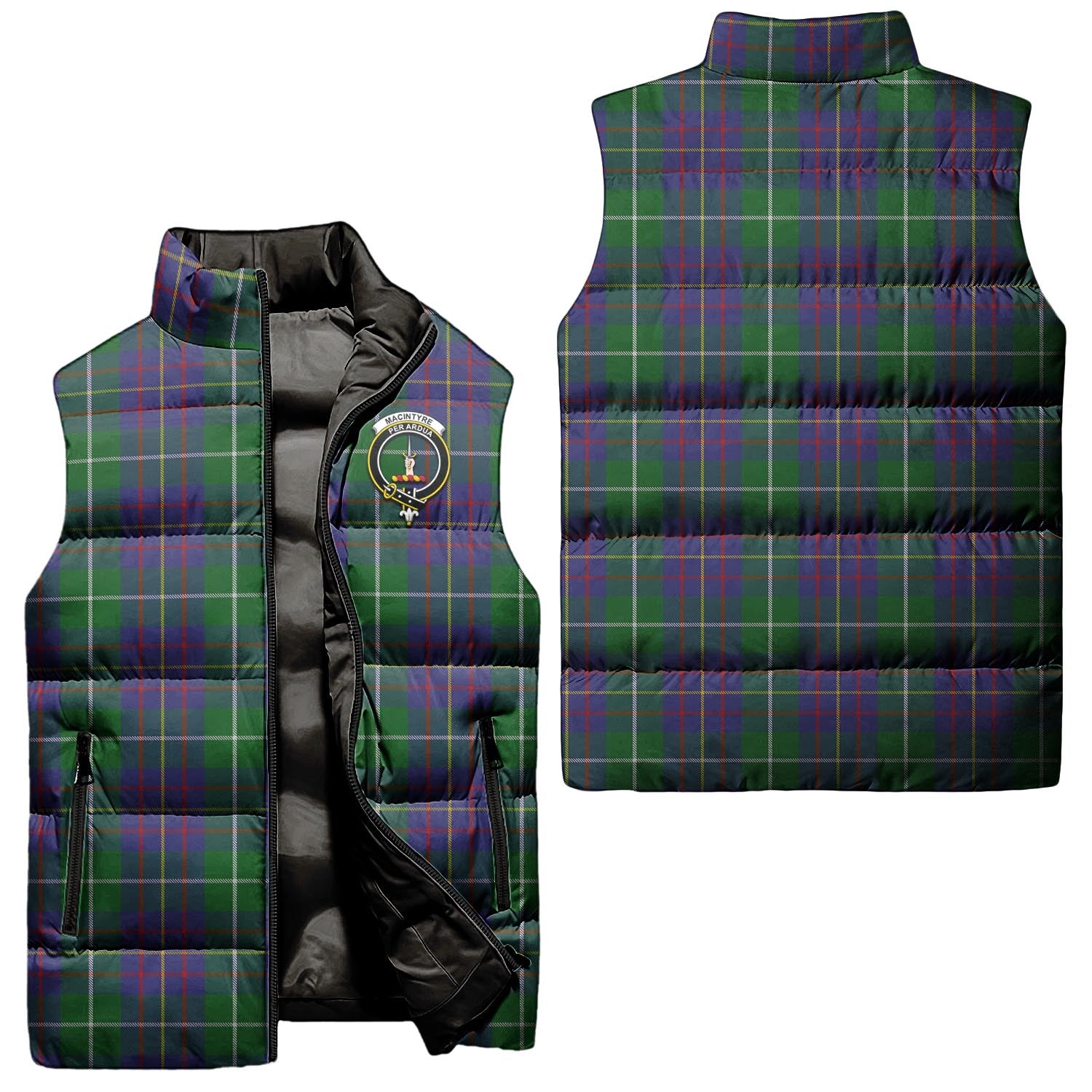 MacIntyre Inglis Tartan Sleeveless Puffer Jacket with Family Crest Unisex - Tartanvibesclothing