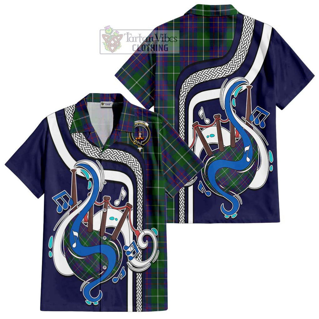 MacIntyre Inglis Tartan Short Sleeve Button Shirt with Epic Bagpipe Style Kid - Tartanvibesclothing Shop