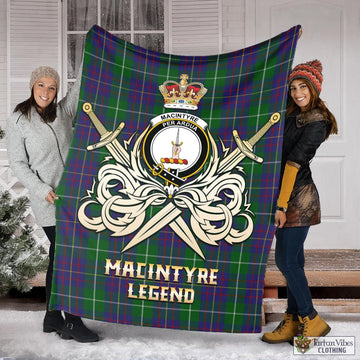 MacIntyre Inglis Tartan Blanket with Clan Crest and the Golden Sword of Courageous Legacy