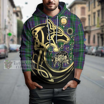 MacIntyre Inglis Tartan Hoodie with Family Crest Celtic Wolf Style