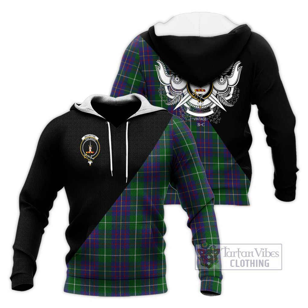 MacIntyre Inglis Tartan Knitted Hoodie with Family Crest and Military Logo Style Unisex Knitted Pullover Hoodie - Tartanvibesclothing Shop