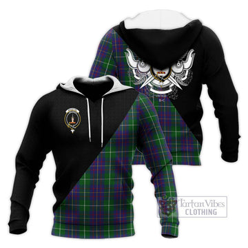 MacIntyre Inglis Tartan Knitted Hoodie with Family Crest and Military Logo Style