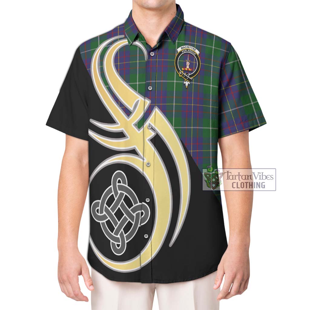 MacIntyre Inglis Tartan Short Sleeve Button Shirt with Family Crest and Celtic Symbol Style Kid - Tartan Vibes Clothing