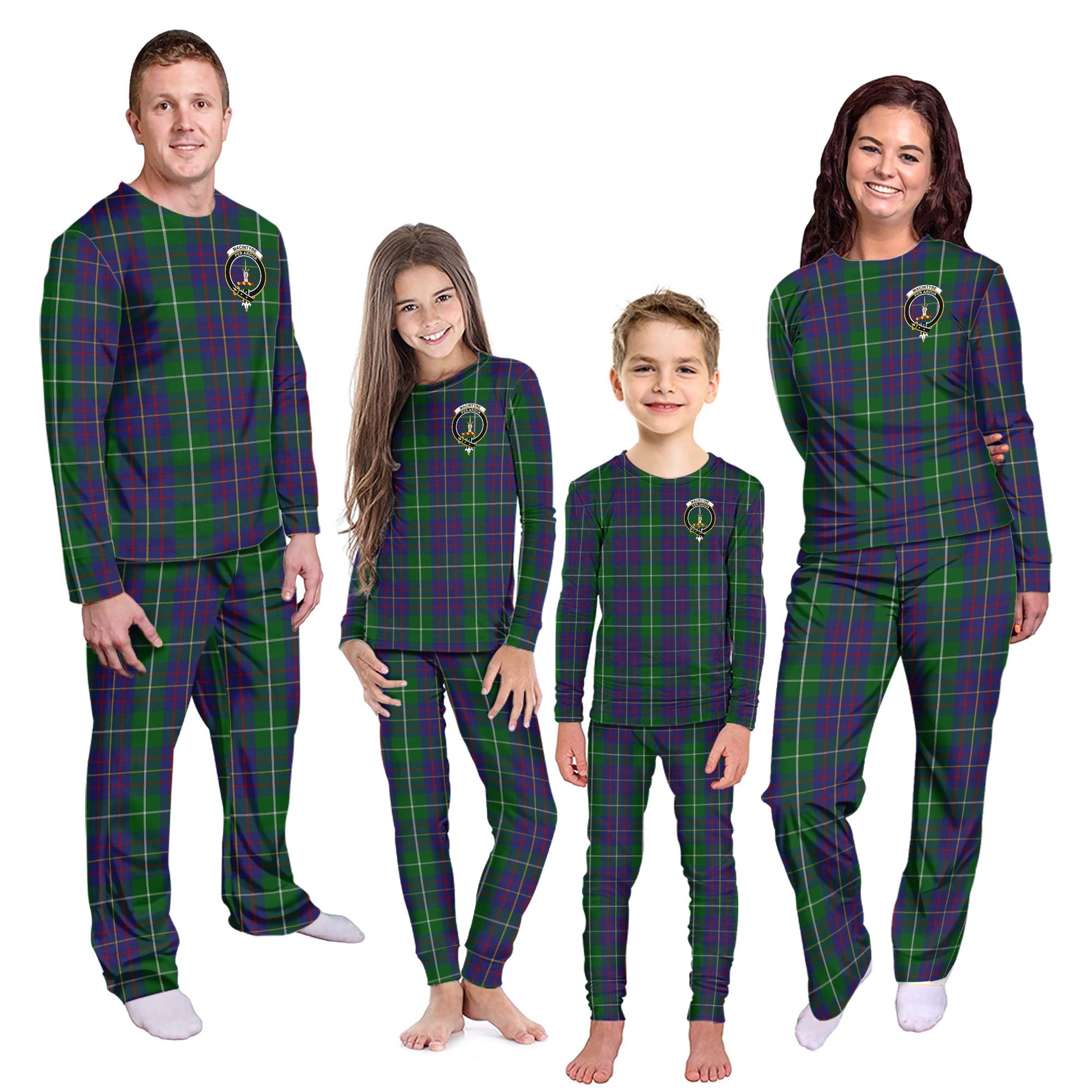 MacIntyre Inglis Tartan Pajamas Family Set with Family Crest - Tartanvibesclothing