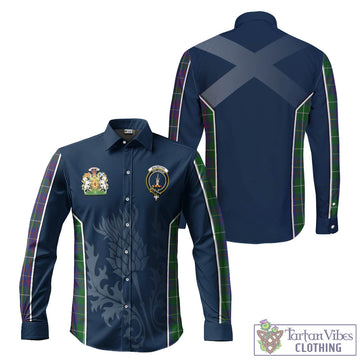 MacIntyre Inglis Tartan Long Sleeve Button Up Shirt with Family Crest and Scottish Thistle Vibes Sport Style