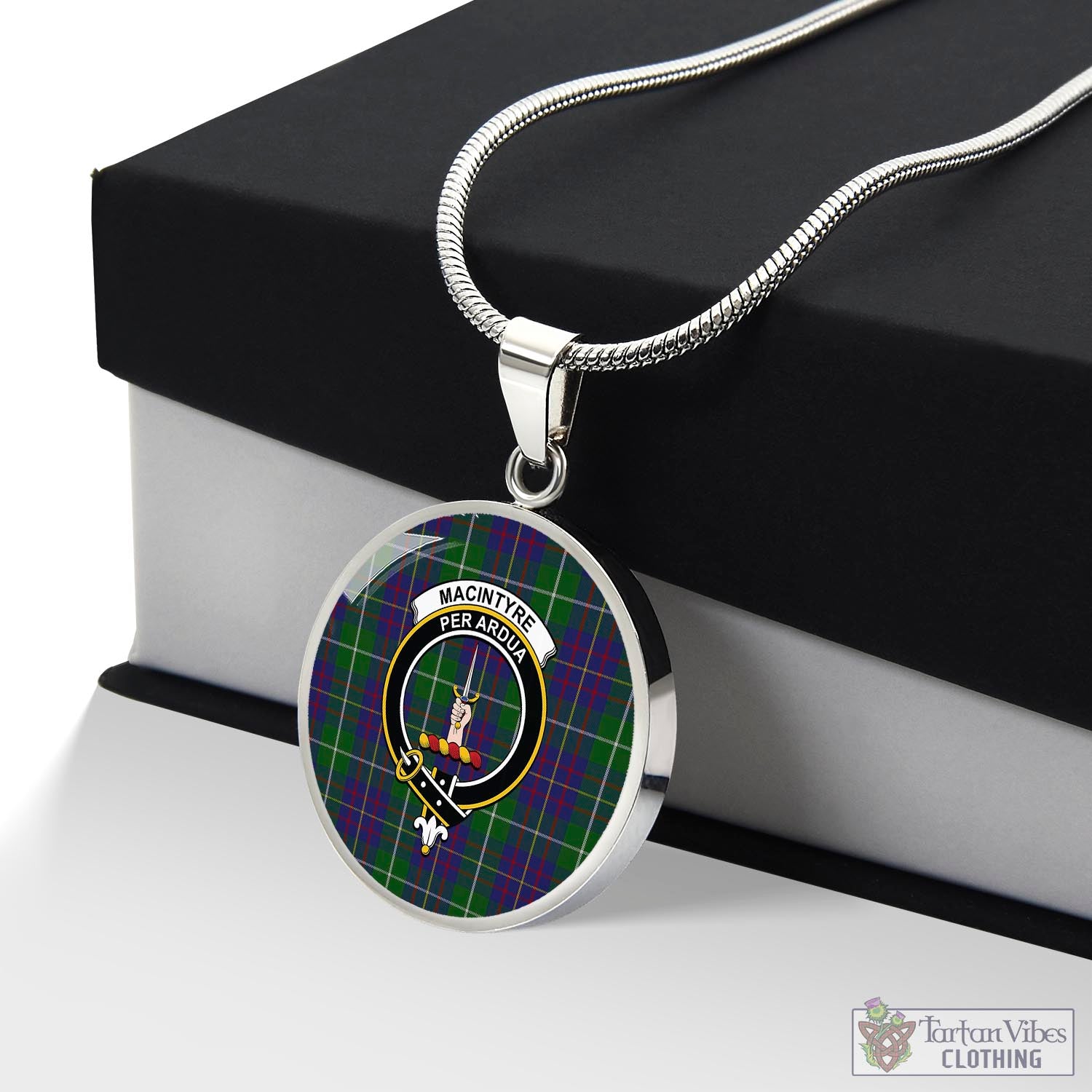 Tartan Vibes Clothing MacIntyre Inglis Tartan Circle Necklace with Family Crest