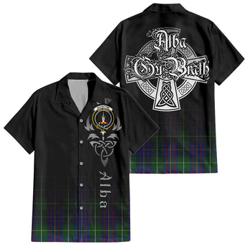 MacIntyre Inglis Tartan Short Sleeve Button Up Shirt Featuring Alba Gu Brath Family Crest Celtic Inspired