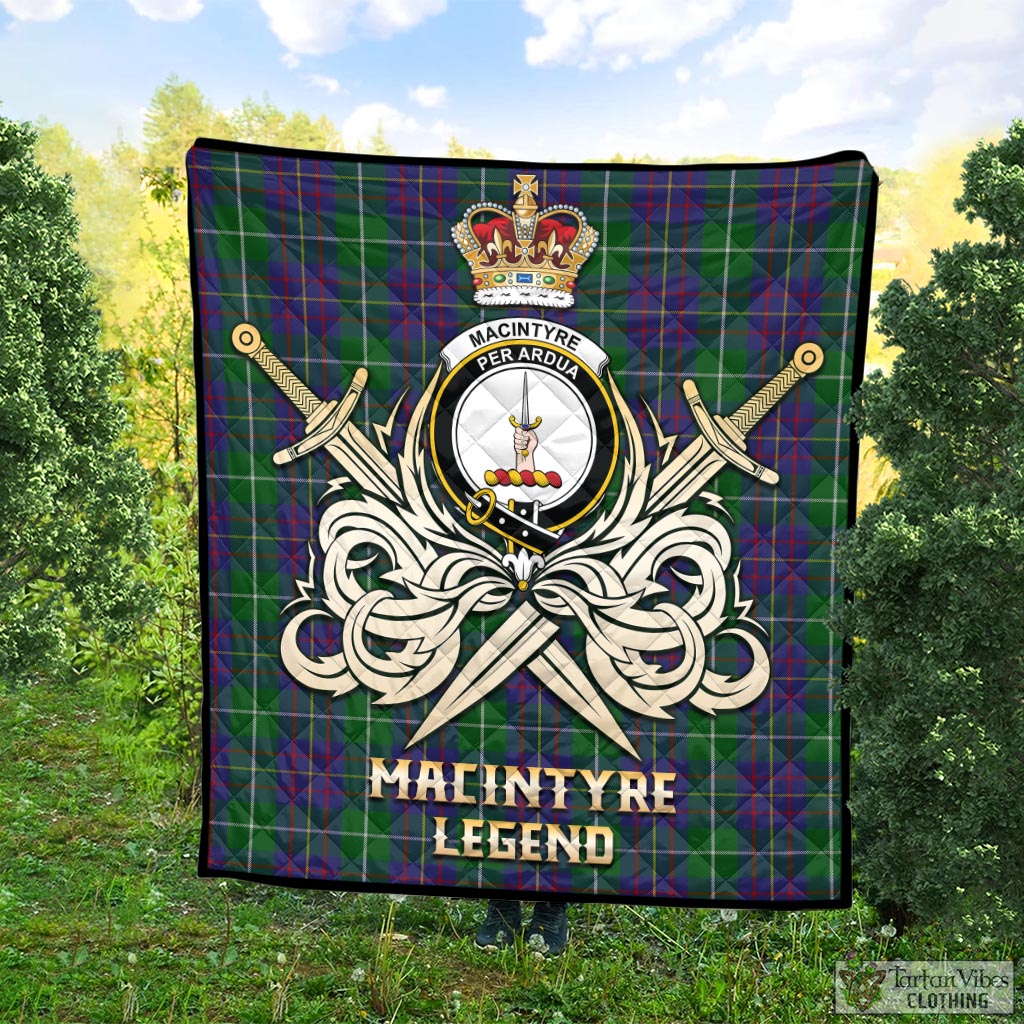 Tartan Vibes Clothing MacIntyre Inglis Tartan Quilt with Clan Crest and the Golden Sword of Courageous Legacy