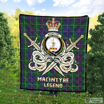 MacIntyre Inglis Tartan Quilt with Clan Crest and the Golden Sword of Courageous Legacy