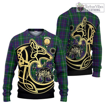 MacIntyre Inglis Tartan Ugly Sweater with Family Crest Celtic Wolf Style