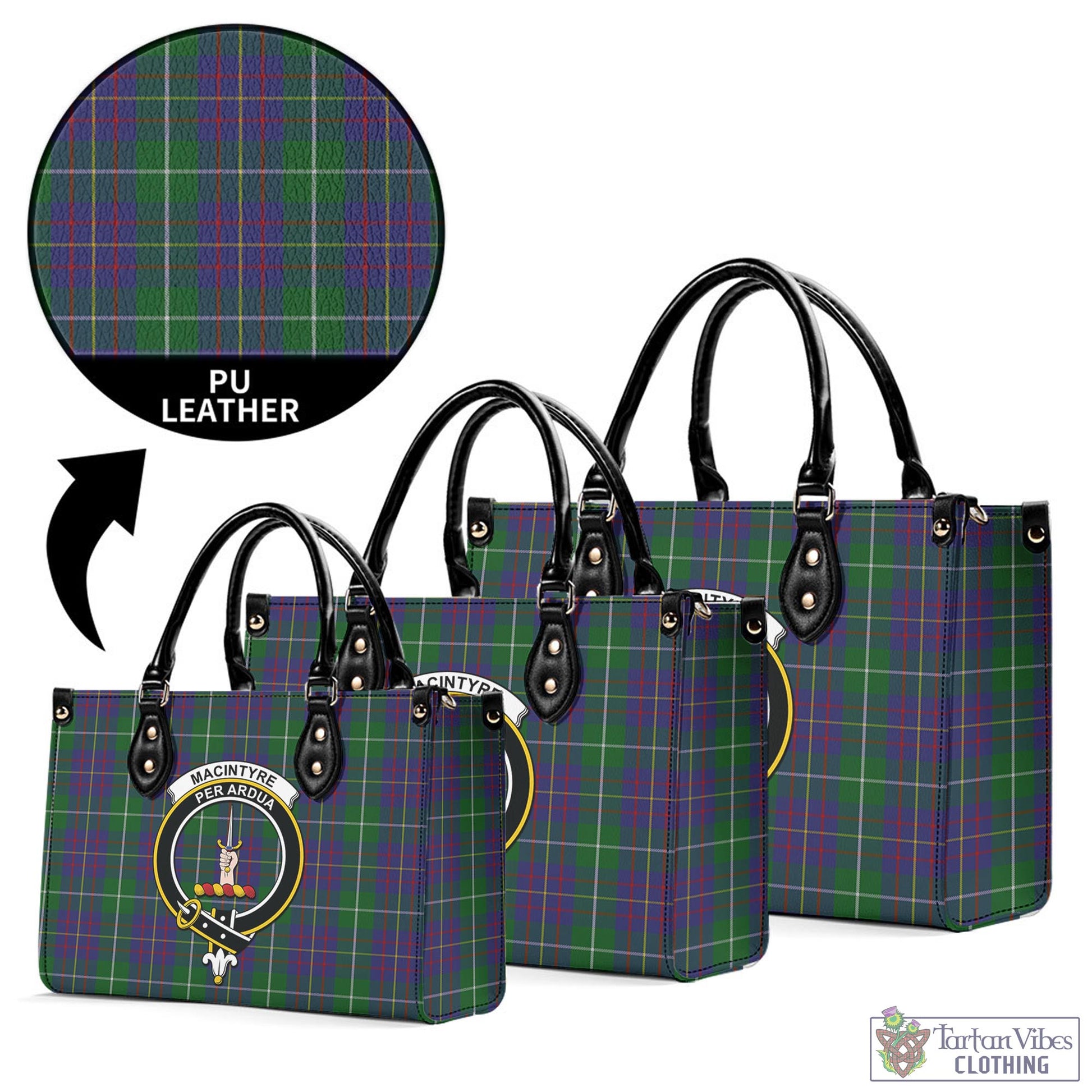 Tartan Vibes Clothing MacIntyre Inglis Tartan Luxury Leather Handbags with Family Crest