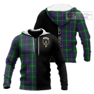 MacIntyre Inglis Tartan Knitted Hoodie with Family Crest and Half Of Me Style