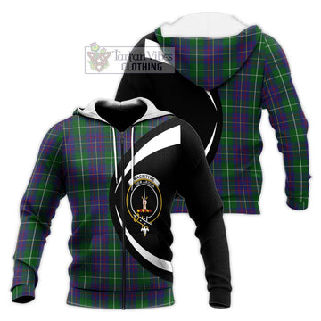 MacIntyre Inglis Tartan Knitted Hoodie with Family Crest Circle Style