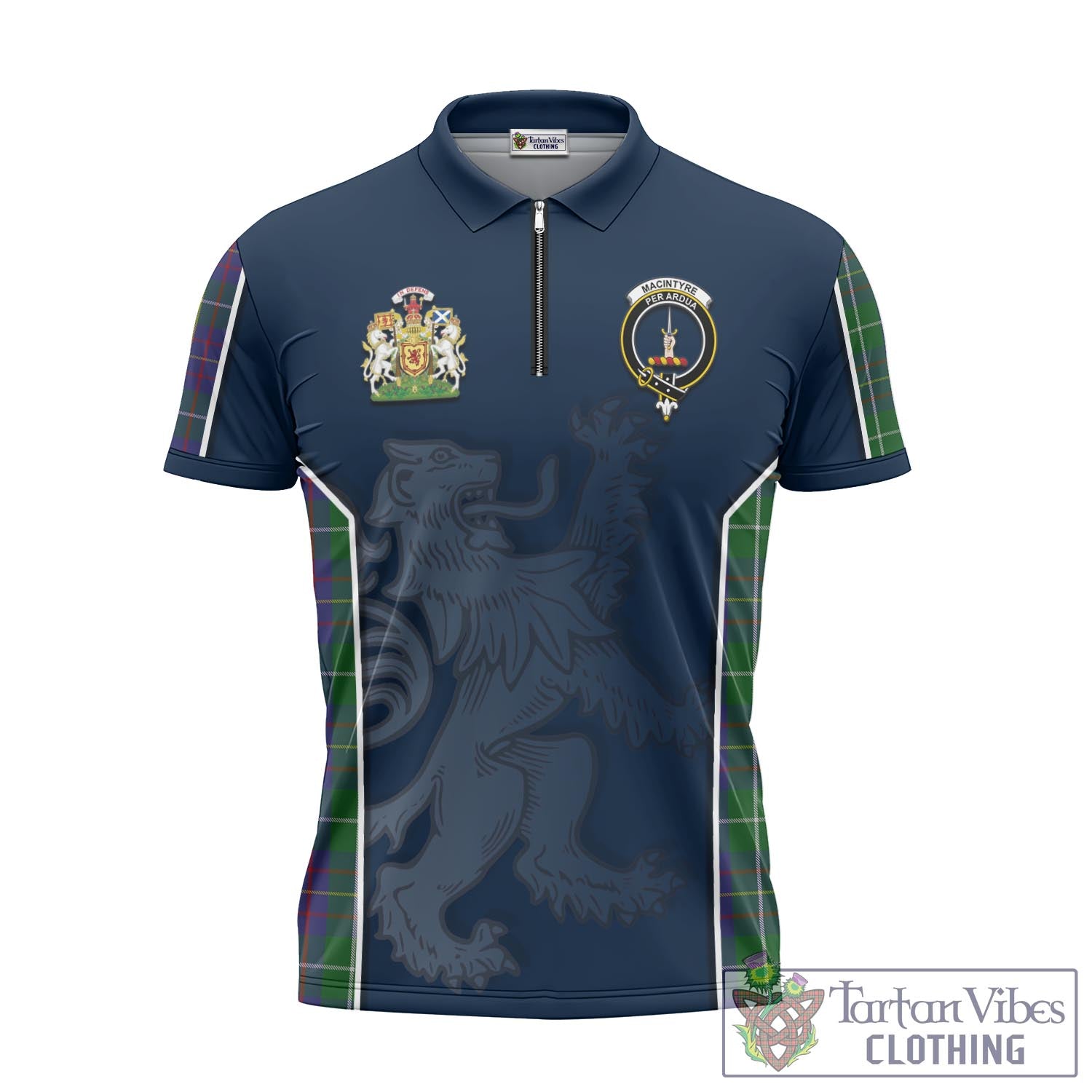 Tartan Vibes Clothing MacIntyre Inglis Tartan Zipper Polo Shirt with Family Crest and Lion Rampant Vibes Sport Style