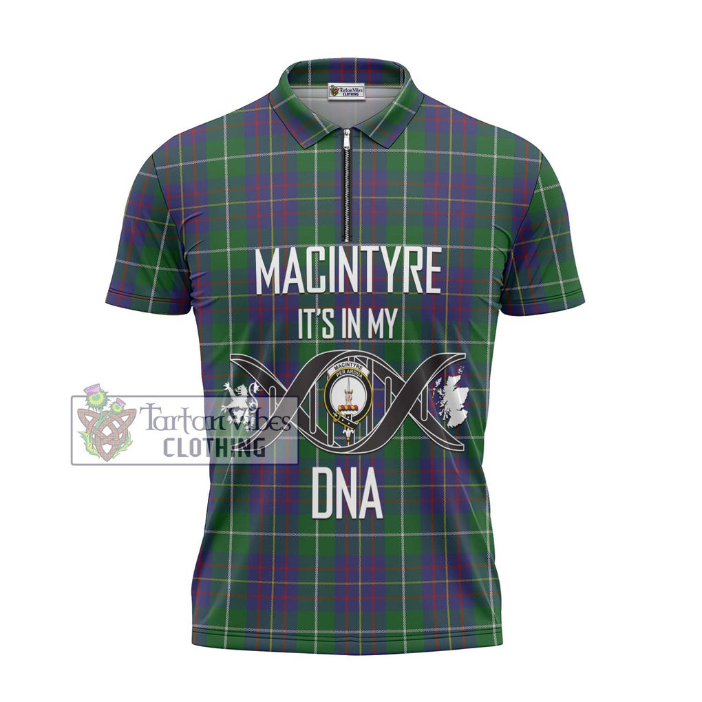 MacIntyre Inglis Tartan Zipper Polo Shirt with Family Crest DNA In Me Style - Tartanvibesclothing Shop