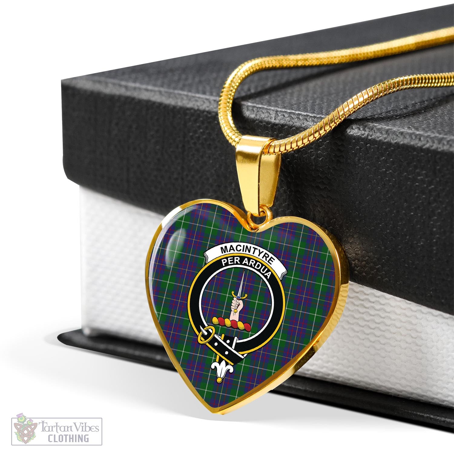 Tartan Vibes Clothing MacIntyre Inglis Tartan Heart Necklace with Family Crest