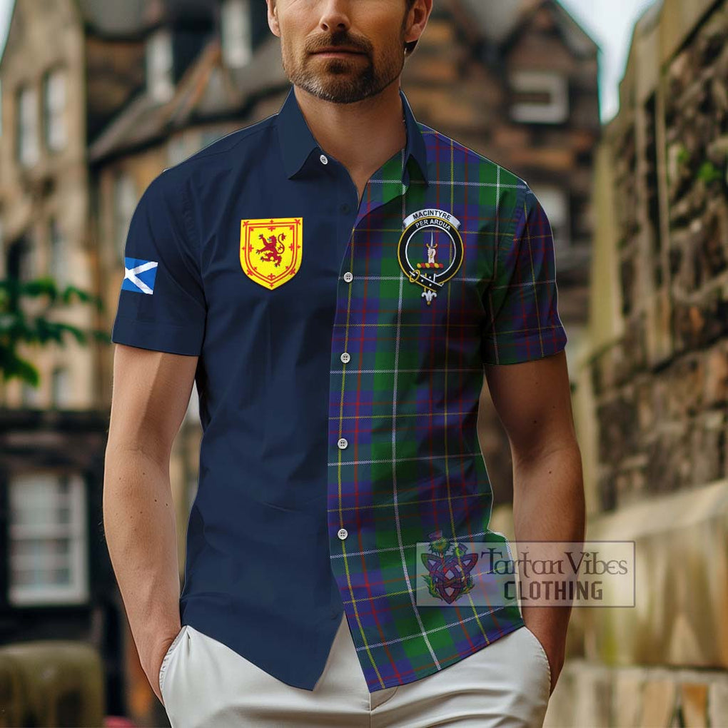 Tartan Vibes Clothing MacIntyre Inglis Tartan Short Sleeve Button Shirt with Scottish Lion Royal Arm Half Style