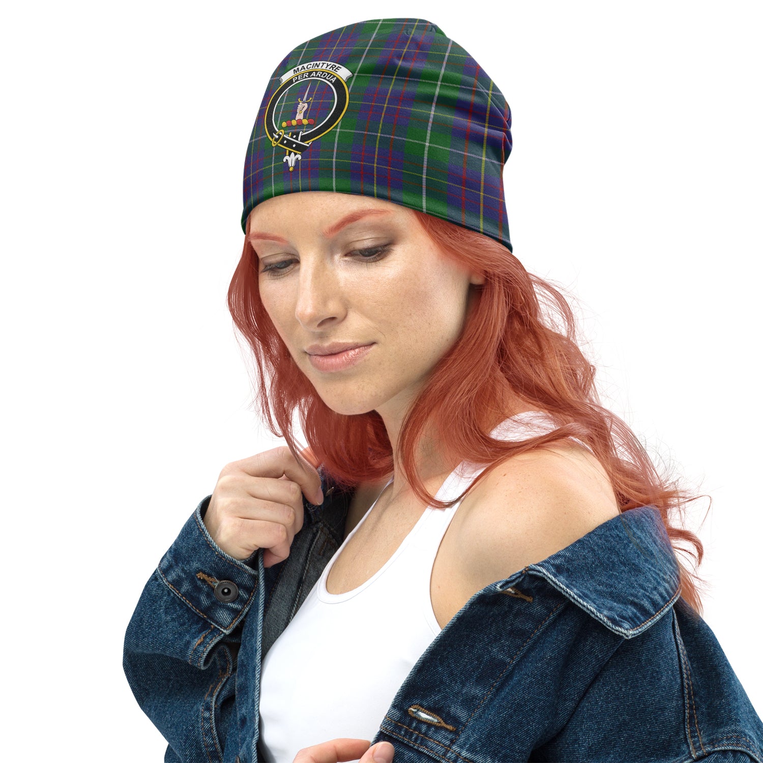 MacIntyre Inglis Tartan Beanies Hat with Family Crest - Tartan Vibes Clothing