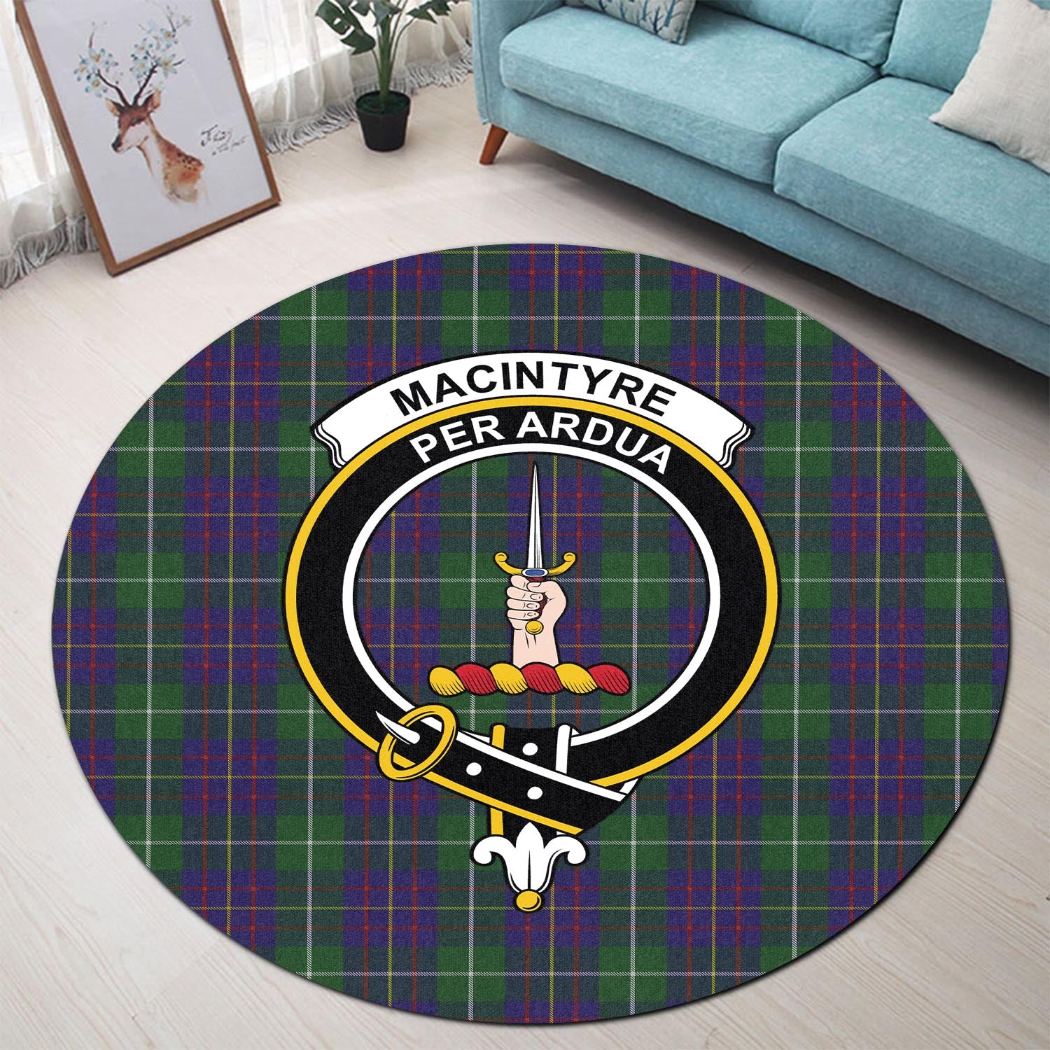 macintyre-inglis-tartan-round-rug-with-family-crest