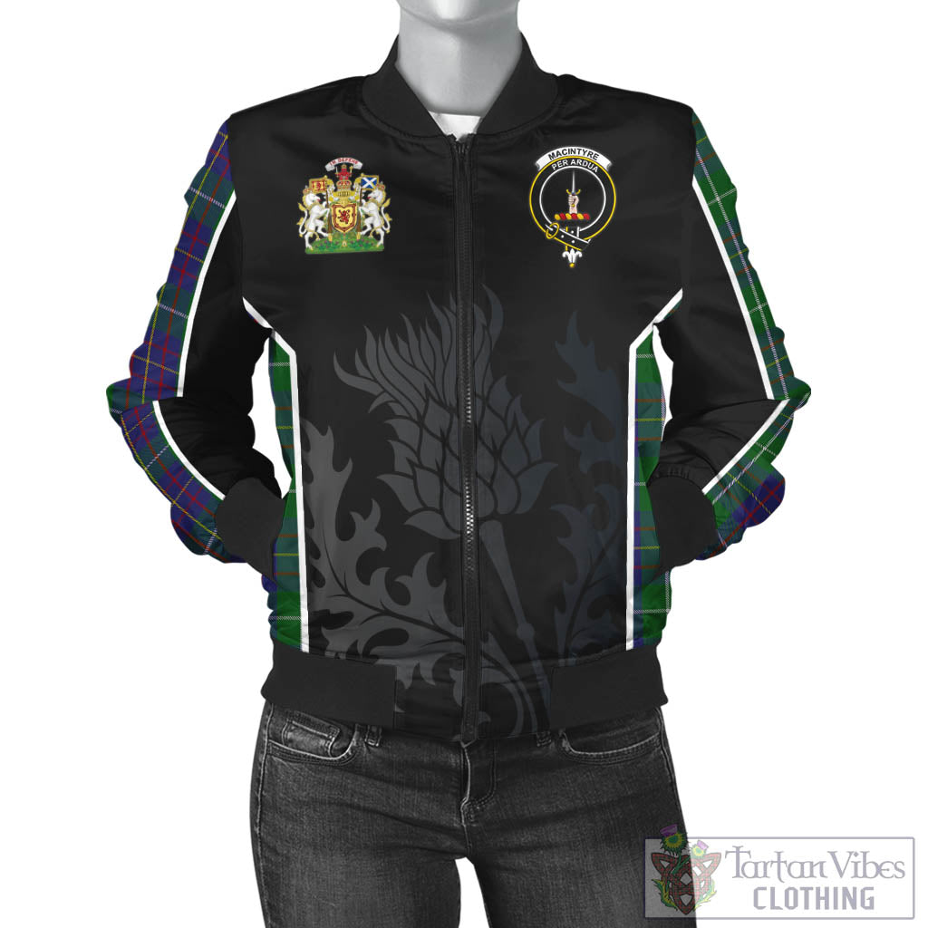 Tartan Vibes Clothing MacIntyre Inglis Tartan Bomber Jacket with Family Crest and Scottish Thistle Vibes Sport Style