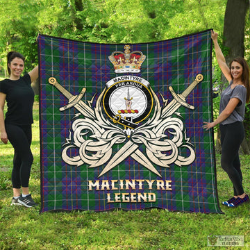 MacIntyre Inglis Tartan Quilt with Clan Crest and the Golden Sword of Courageous Legacy