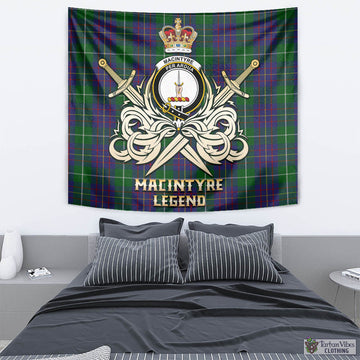 MacIntyre Inglis Tartan Tapestry with Clan Crest and the Golden Sword of Courageous Legacy