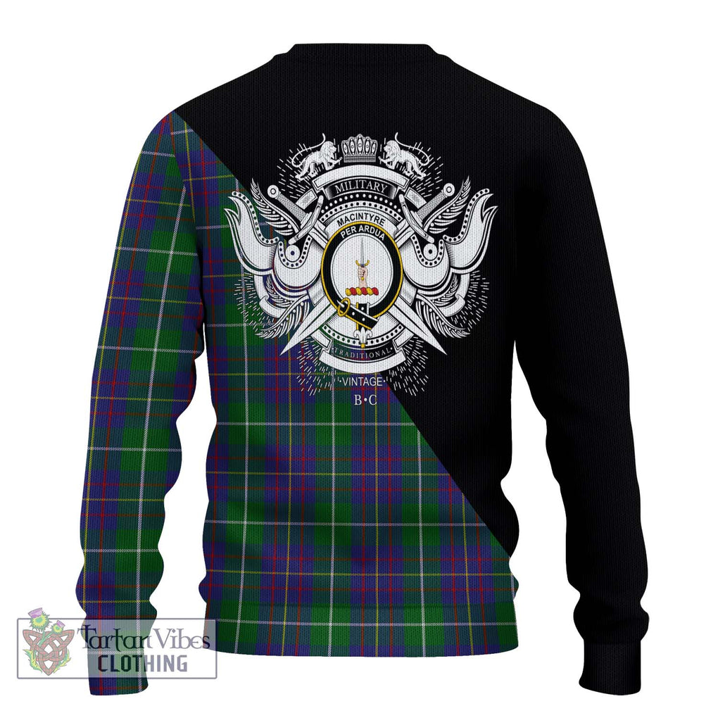 MacIntyre Inglis Tartan Knitted Sweater with Family Crest and Military Logo Style - Tartanvibesclothing Shop