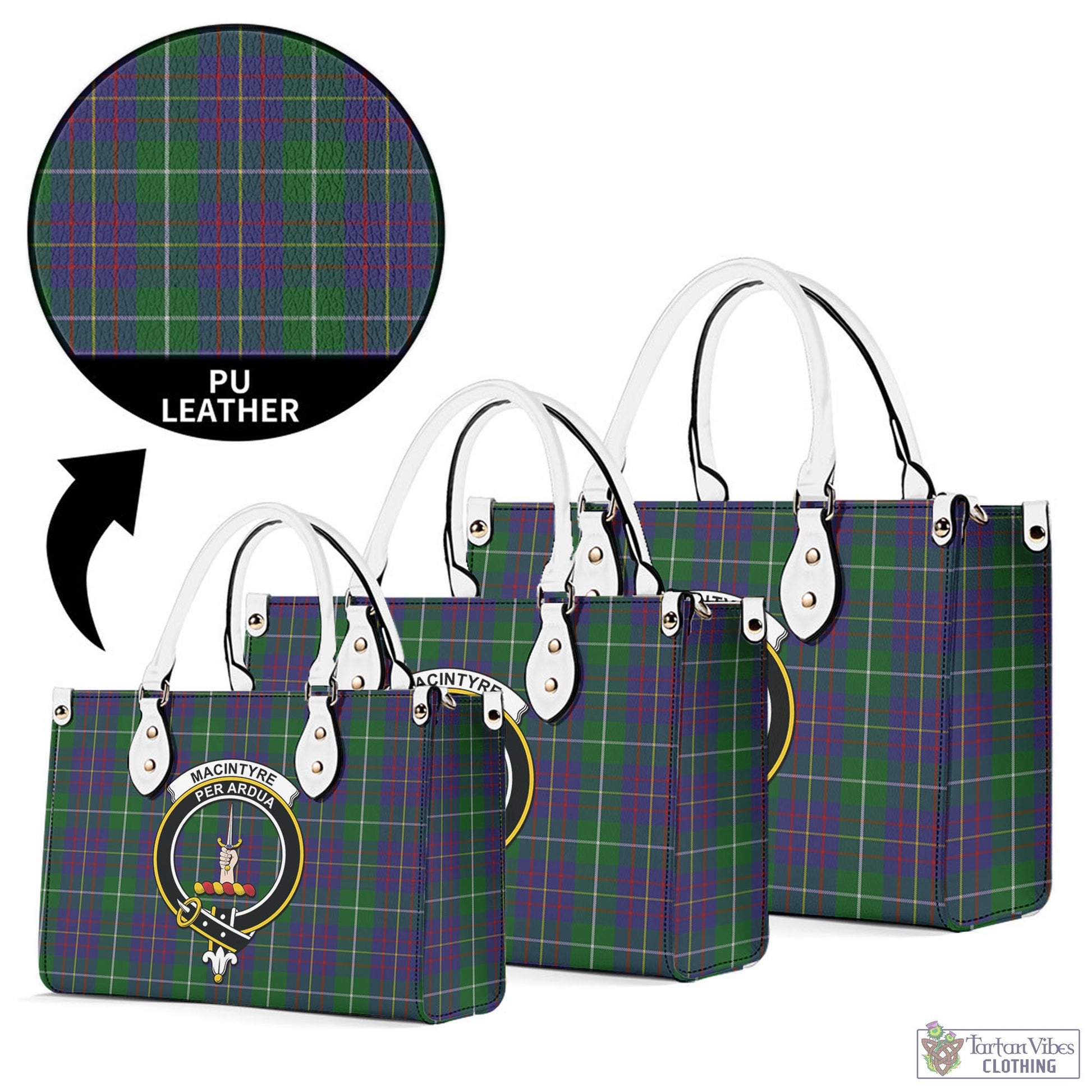 Tartan Vibes Clothing MacIntyre Inglis Tartan Luxury Leather Handbags with Family Crest